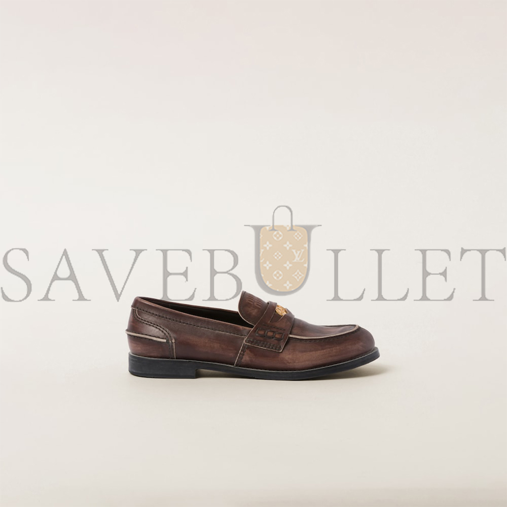 MIU MIU VINTAGE-EFFECT LEATHER PENNY LOAFERS 5D773D